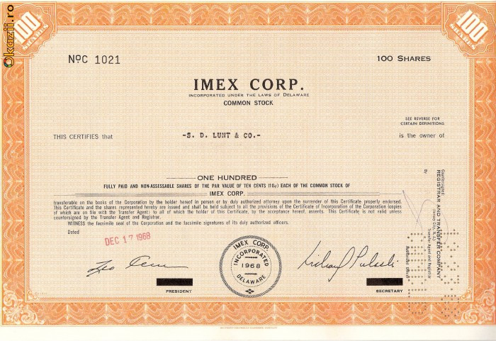 233 Actiuni SUA - IMEX CORP.-seria C 1021