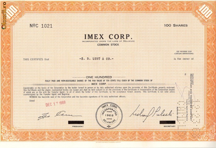 233 Actiuni SUA - IMEX CORP.-seria C 1021 233 Actiuni SUA - IMEX CORP.-seria C 1021