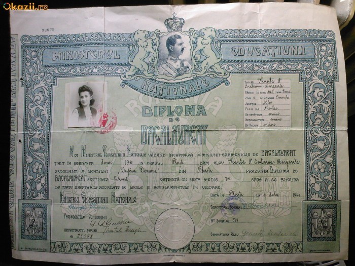 1940 Diploma Bacalaureat Pres Comisie G Calinescu 8104