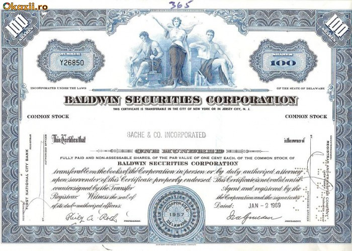 225 Actiuni SUA -Baldwin Securities Corporation -seria Y26850