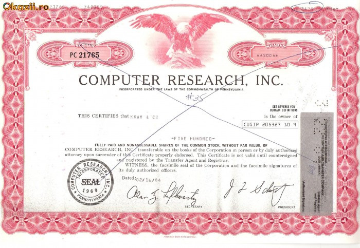 331 Actiuni -COMPUTER RESEARCH, INC. -seria PC 21765