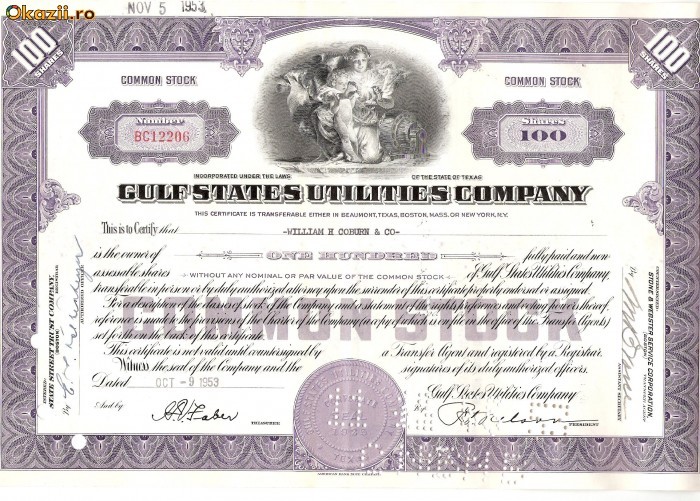281 Actiuni -GULF STATES UTILITIES COMPANY-seria BC12206 281 Actiuni -GULF STATES UTILITIES COMPANY-seria BC12206