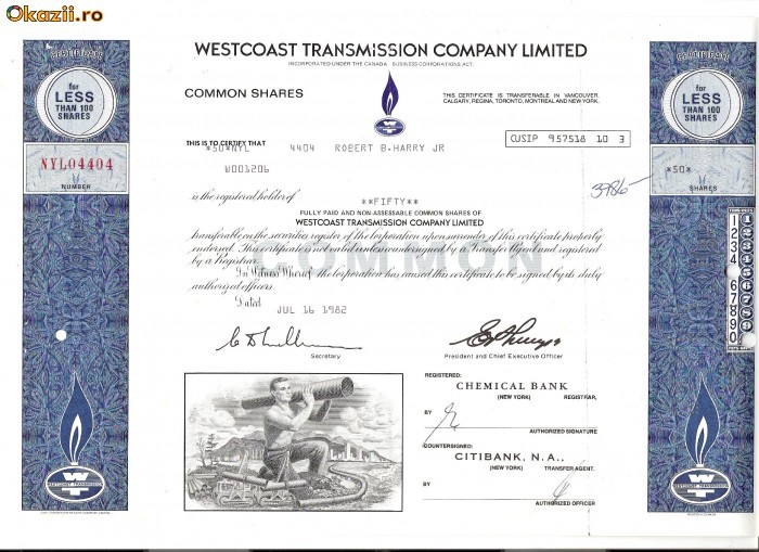 280 Actiuni -WESTCOAST TRANSMISSION COMPANY LIMITED 280 Actiuni -WESTCOAST TRANSMISSION COMPANY LIMITED