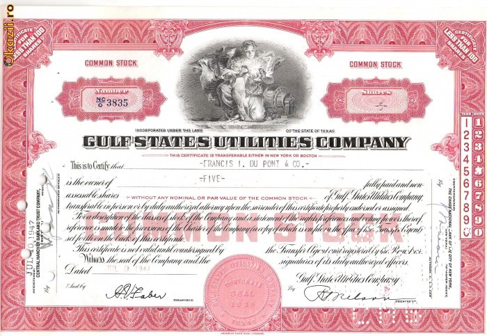 375 Actiuni -GULF STATES UTILITIES COMPANY-seria NC/O3835