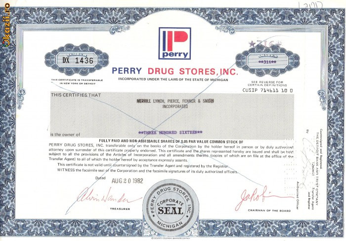 408 Actiuni -PERRY DRUG STORES, INC.-seria DX 1415