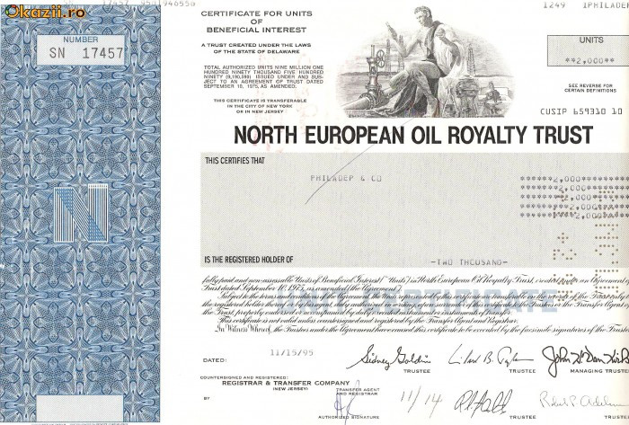 436 Actiuni - NORTH EUROPEAN OIL ROYALTY TRUST -seria SN17457