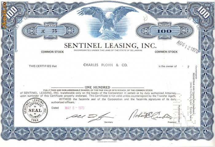 413 Actiuni -SENTINEL LEASING, INC.-seria JC 75