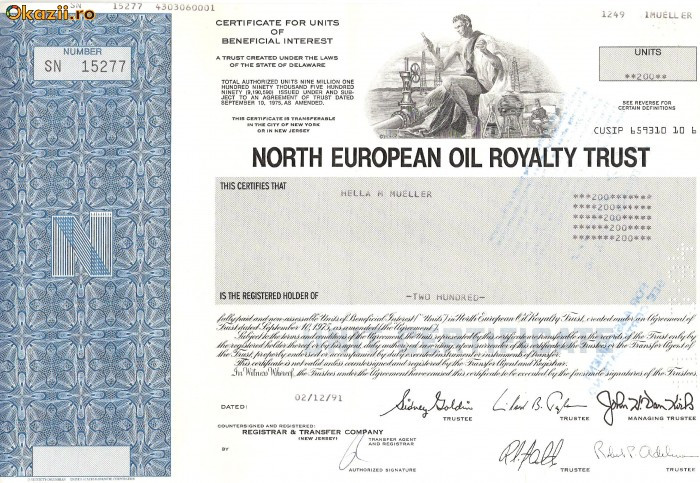 357 Actiuni -NORTH EUROPEAN OIL ROYALTY TRUST-seria SN15277