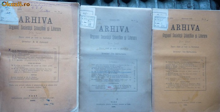 Arhiva , Organul Societatii Literare , 3 nr. , 1906 , autograf A. D. Xenopol