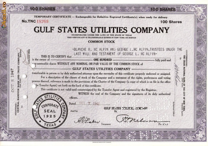 407 Actiuni -GULF STATES UTILITIES COMPANY -seria TNC18269