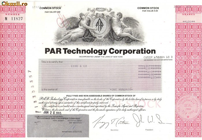 403 Actiuni -PAR Technology Corporation -seria N 11827