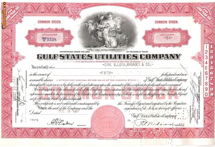 373 Actiuni -GULF STATES UTILITIES COMPANY-seria NC/O5538 373 Actiuni -GULF STATES UTILITIES COMPANY-seria NC/O5538