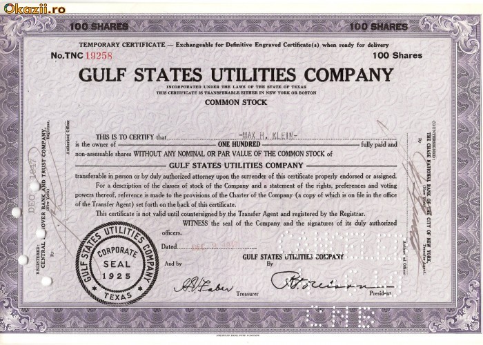 405 Actiuni -GULF STATES UTILITIES COMPANY -seria TNC19258