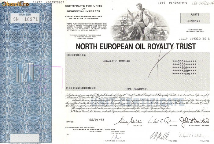 356 Actiuni -NORTH EUROPEAN OIL ROYALTY TRUST-seria SN16971