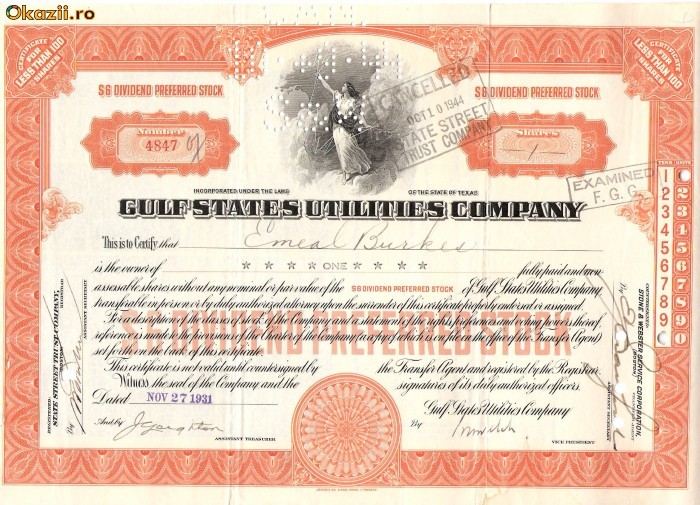 377 Actiuni -GULF STATES UTILITIES COMPANY-seria 4847(1931)