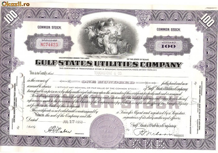 353 Actiuni -GULF STATES UTILITIES COMPANY-seria NC74425 353 Actiuni -GULF STATES UTILITIES COMPANY-seria NC74425