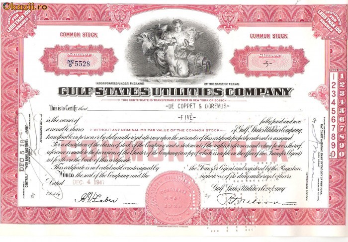 368 Actiuni -GULF STATES UTILITIES COMPANY-seria NC/O5528 368 Actiuni -GULF STATES UTILITIES COMPANY-seria NC/O5528