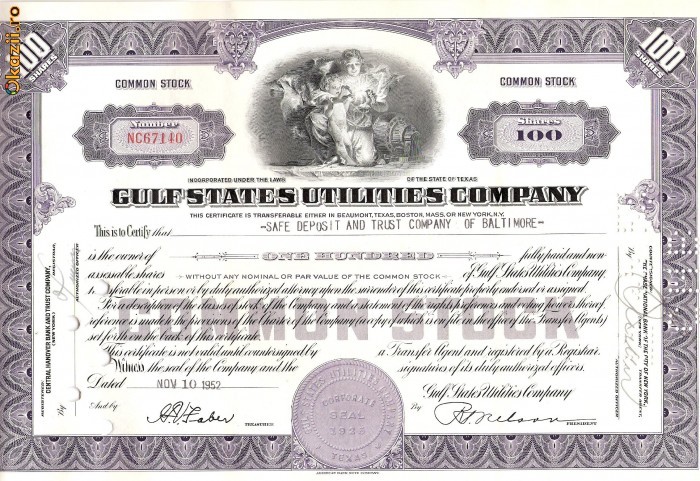 354 Actiuni -GULF STATES UTILITIES COMPANY-seria NC67140 354 Actiuni -GULF STATES UTILITIES COMPANY-seria NC67140
