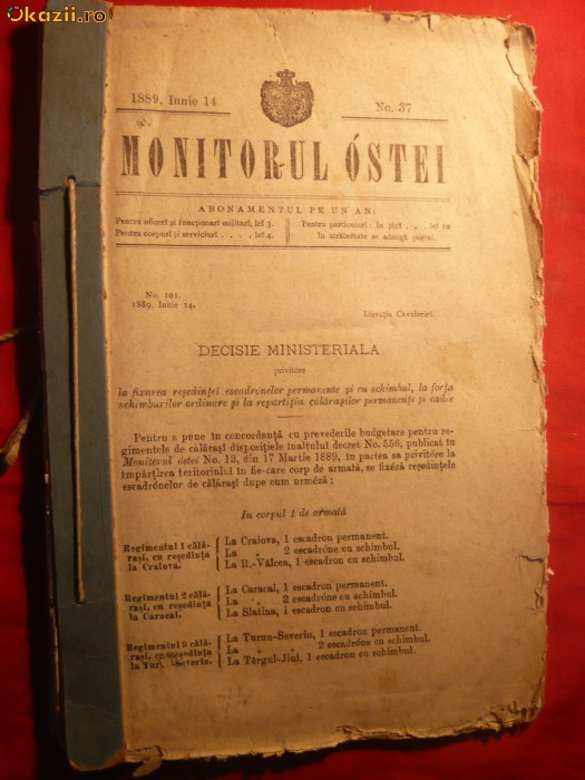 MONITORUL OSTEI - 4 IUNIE 1889-Decizie Ministeriala