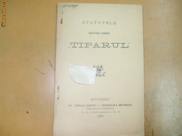 Statute Soc. romane Tiparul Buc. 1898