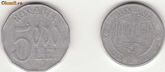 LOT 2 MONEDE 1000 LEI 2001& 5000 LEI 2002, - MKB 027 LOT 2 MONEDE 1000 LEI 2001& 5000 LEI 2002, - MKB 027