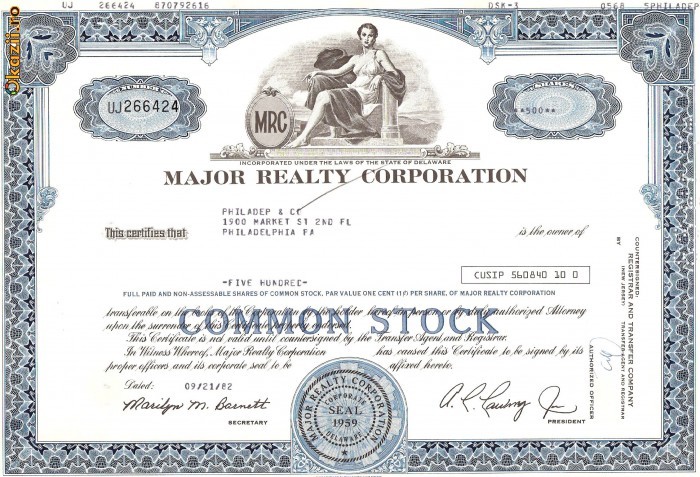 521 Actiuni -MAJOR REALTY CORPORATION -seria UJ 266424