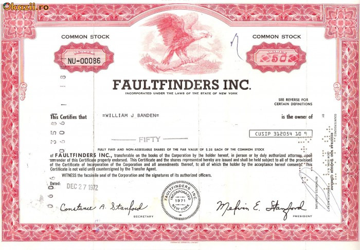 532 Actiuni -FAULTFINDERS INC. -seria NU-00086