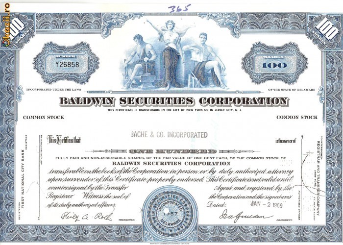 482 Actiuni - Baldwin Securities Corporation -seria Y 26858