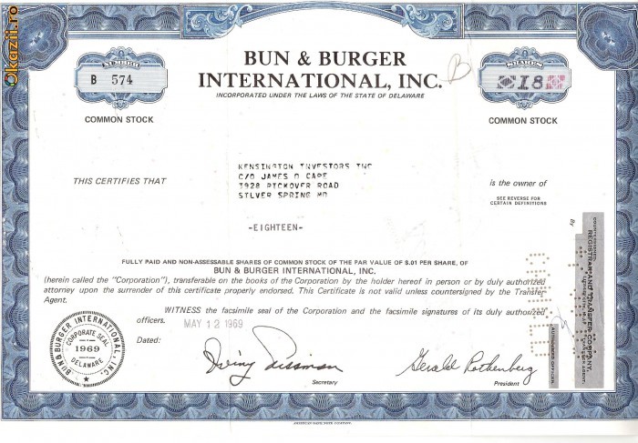 479 Actiuni - Bun & Burger International, Inc. -seria B 574 479 Actiuni - Bun & Burger International, Inc. -seria B 574