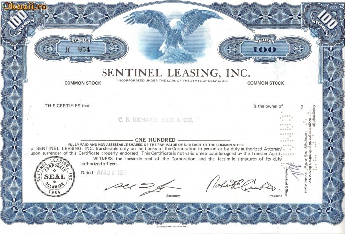 451 Actiuni -SENTINEL LESING, INC. -seria JC 954