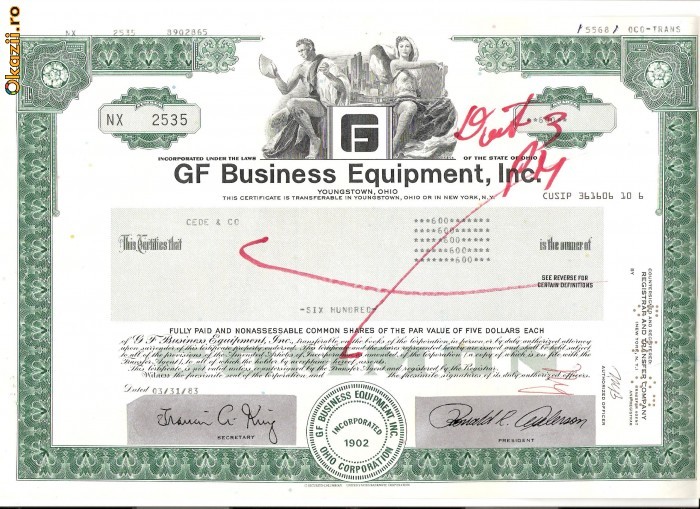 502 Actiuni -GF Business Equipment, Inc. -seria NX 2535