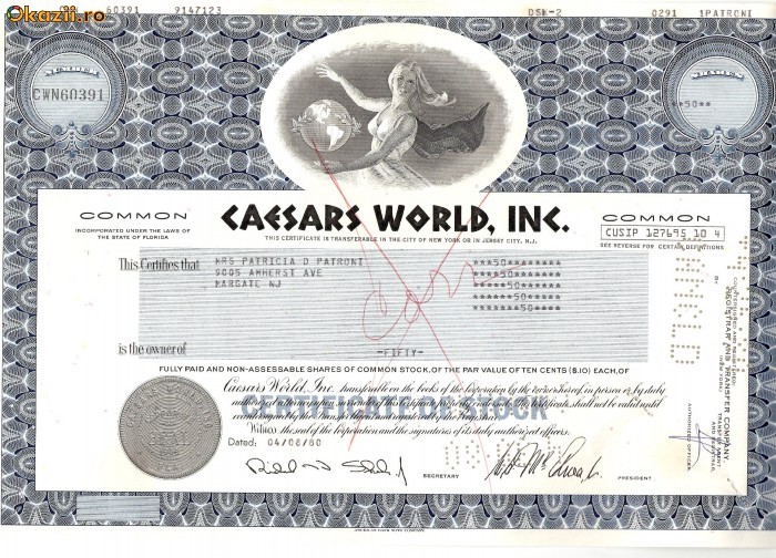 468 Actiuni - CAESARS WORLD, INC.-seria CWN 60391