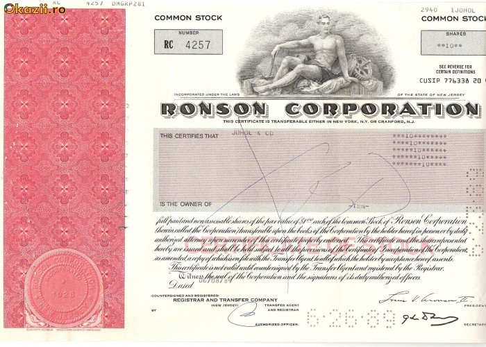 471 Actiuni - RONSON CORPORATION -seria RC 4257 471 Actiuni - RONSON CORPORATION -seria RC 4257
