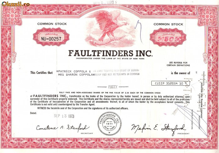 533 Actiuni -FAULTFINDERS INC. -seria NU-00257