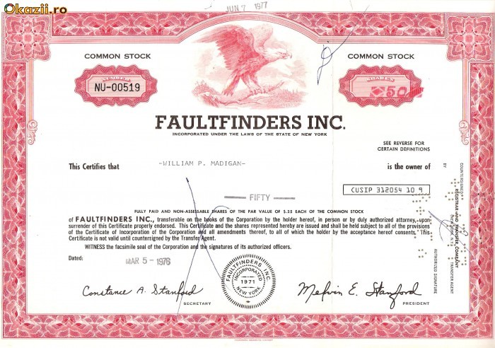 530 Actiuni -FAULTFINDERS INC. -seria NU-00519