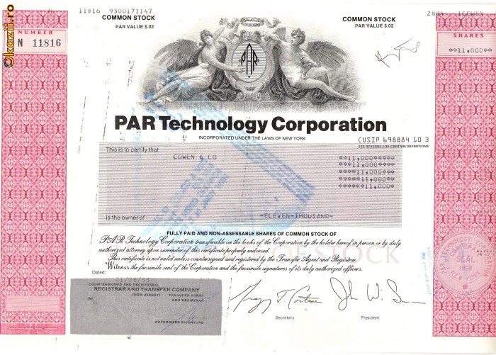 488 Actiuni - PAR Technology Corporation -seria N 11816