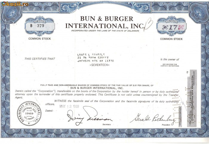 477 Actiuni - Bun &amp;amp; Burger International, Inc. -seria B 379