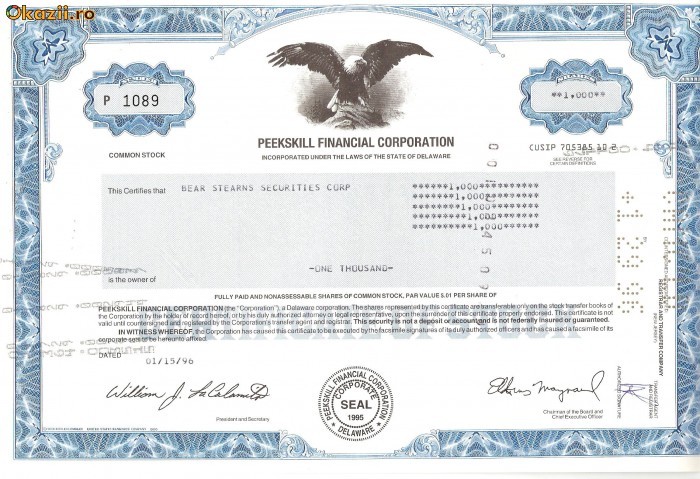 541 Actiuni -Peekskill Financial Corporation -seria P 1089 541 Actiuni -Peekskill Financial Corporation -seria P 1089