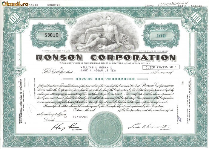 467 Actiuni - RONSON CORPORATION -seria 53610 467 Actiuni - RONSON CORPORATION -seria 53610