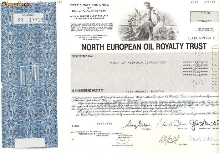 629 Actiuni -North European Oil Royalty Trust -seria SN 17316