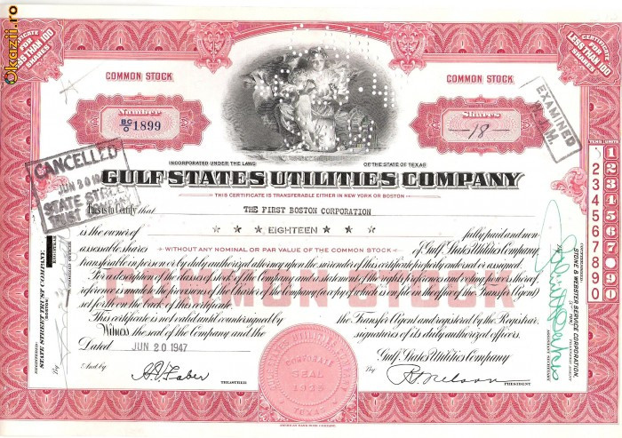 673 Actiuni -Gulf States Utilities Company -seria NC/O 1899(fiscale)