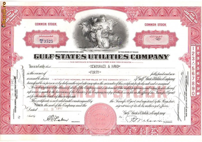 654 Actiuni -Gulf States Utilities Company -seria NC/O 3525