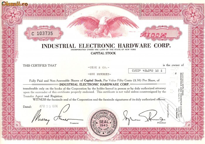 562 Actiuni -Industrial Electronic Hardware Corp. -seria C 103735