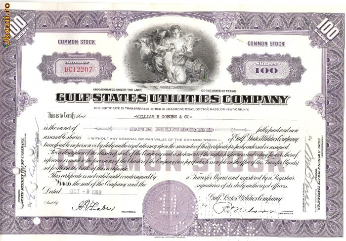 689 Actiuni -Gulf States Utilities Company -seria BC12207 689 Actiuni -Gulf States Utilities Company -seria BC12207