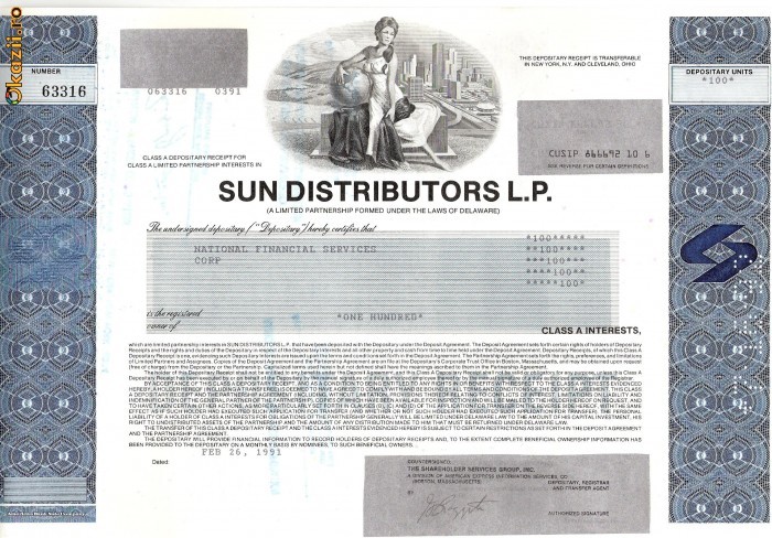 559 Actiuni -SUN DISTRIBUITORS L.P. -seria A 63316
