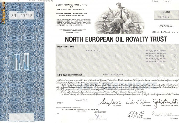 631 Actiuni -North European Oil Royalty Trust -seria SN 17215