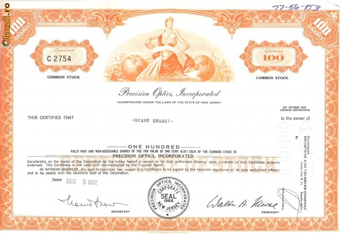 583 Actiuni -Precision Optics Incorporated -seria C 2754 583 Actiuni -Precision Optics Incorporated -seria C 2754