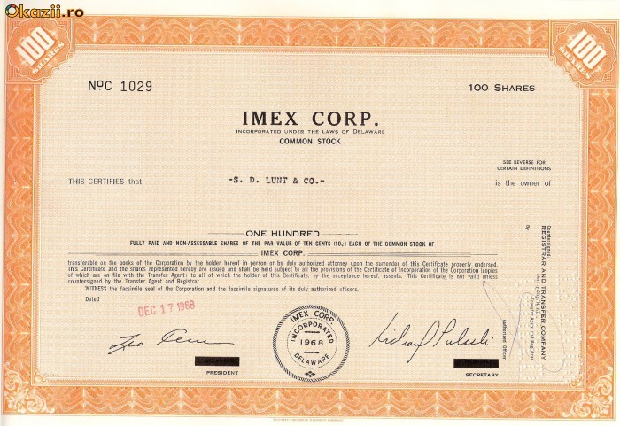 648 Actiuni -IMEX CORP. -seria C 1029 648 Actiuni -IMEX CORP. -seria C 1029
