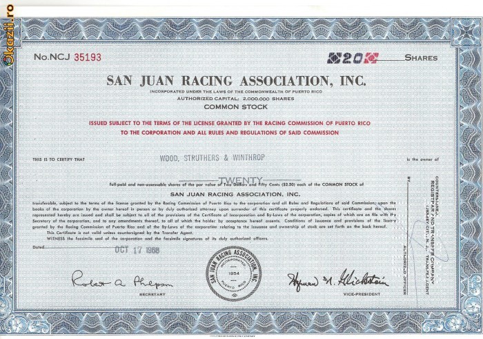 644 Actiuni -San Juan Racing Association, Inc. -seria NCJ 35193