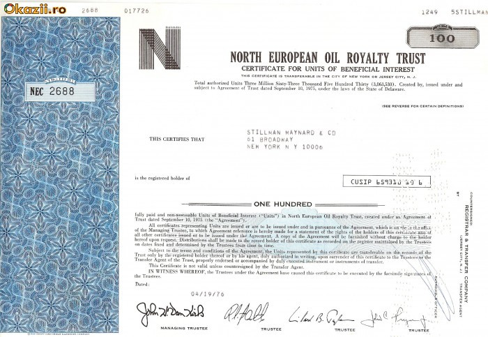 636 Actiuni -North European Oil Royalty Trust -seria NEC 2688